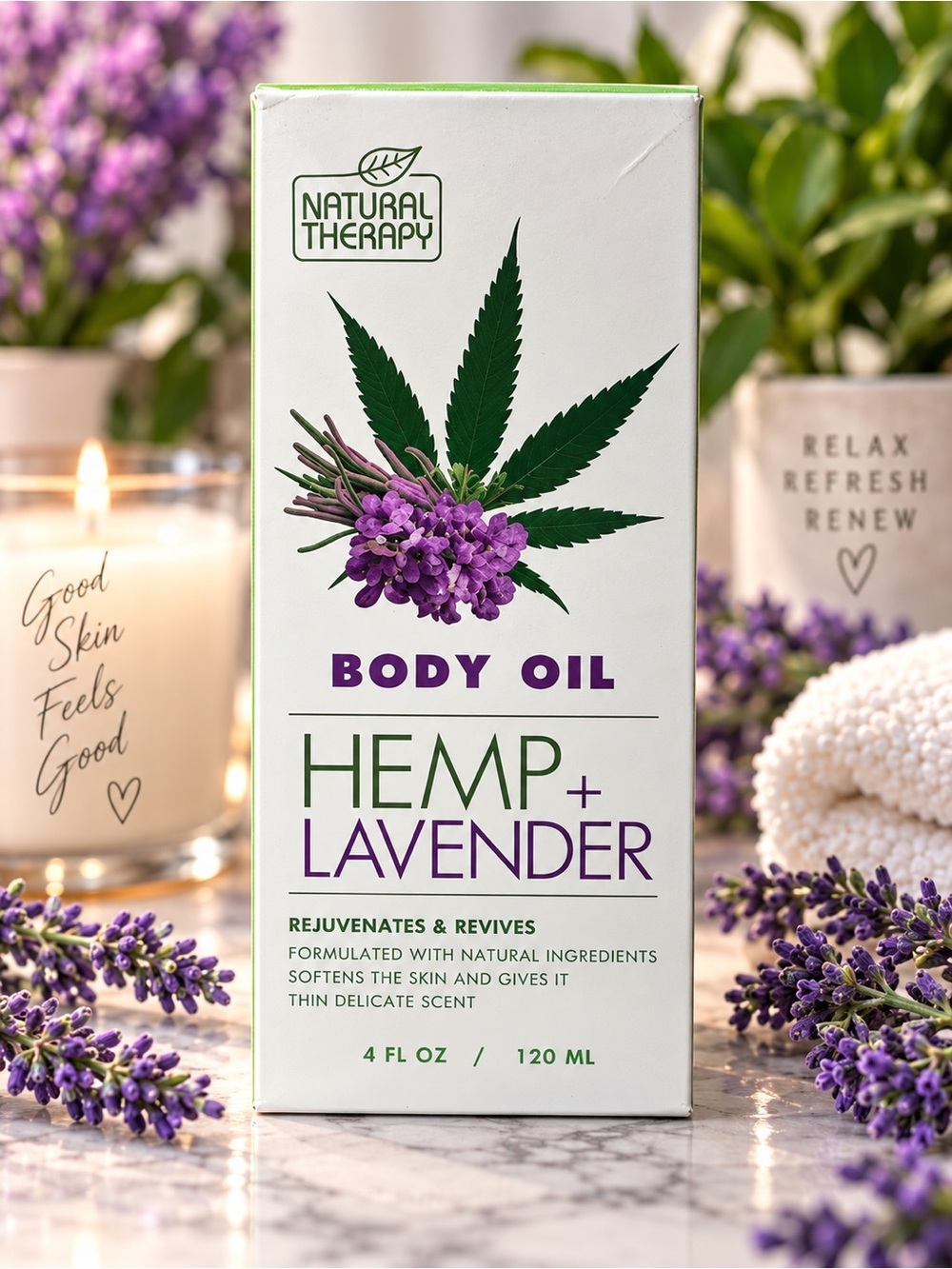 Natural Therapy Hemp Lavender Body Oil 4 oz Rejuvenates Revives